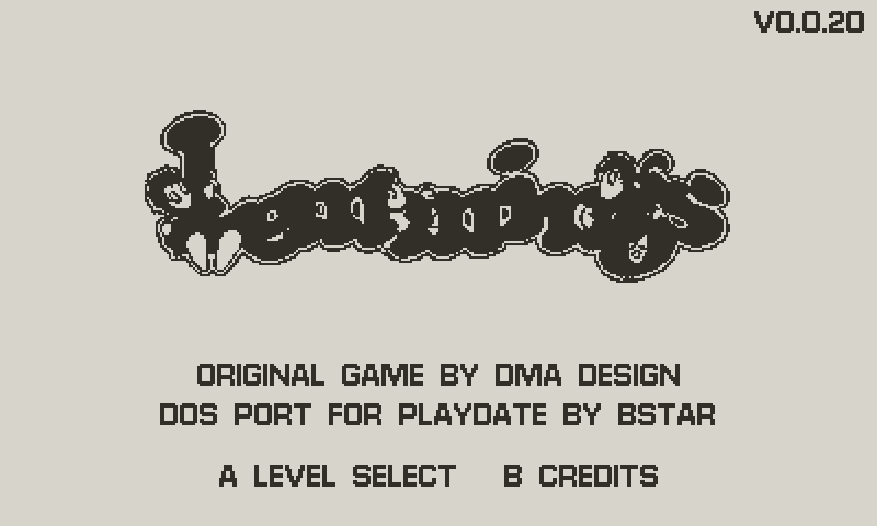 Animated preview of the Lemmings Playdate title screen and presentation